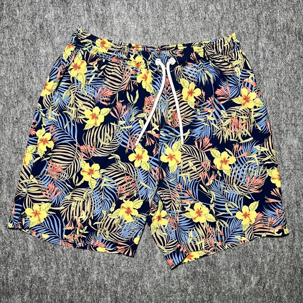 J McLaughlin Swin Trunks Men Size Large Floral Drawstrings Lined‎ Summer Beach